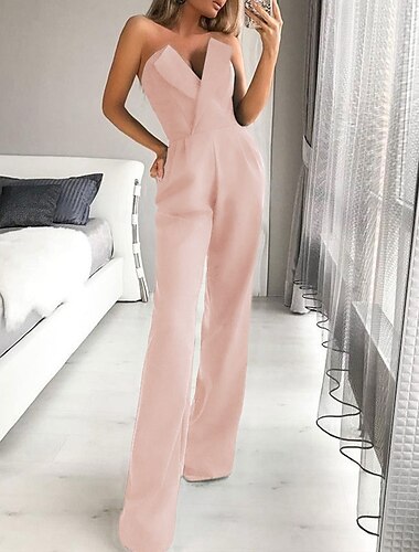  Mono Vestidos de Invitada de Boda Vestido Tuxedo Enterizos Para Fiesta Invitada de Boda Hasta el Suelo Sin Mangas Sin Tirantes Tejido Elástico con Bolsillo 2025