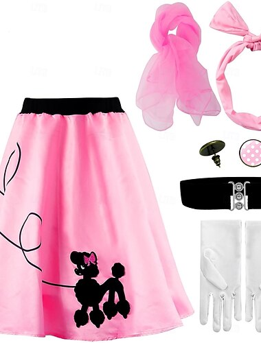  Disfraz de falda de caniche de los años 50 para mujer, conjunto de accesorios de los años 50, vestido, guante, cinturón, diadema