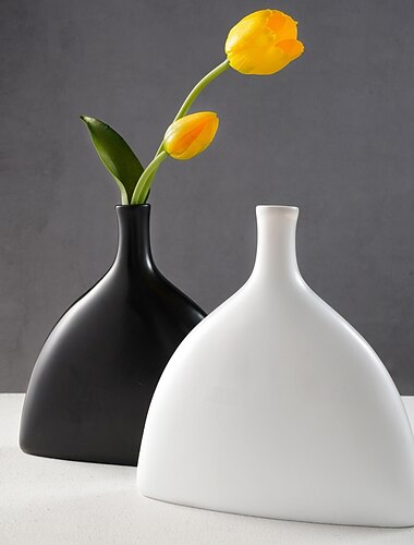  vaso decorativo minimalista semiovale, vaso da tavolo per fiori in tinta unita bianco e nero, moderno contenitore per decorazioni per interni e composizioni floreali