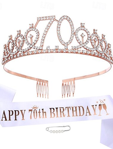  Geburtstagsparty-Deko 3er Set Krone, weiße Schärpe &Perlennadel für Mädchen und Frauen im Alter von 10 bis 70 Jahren „Happy Birthday“