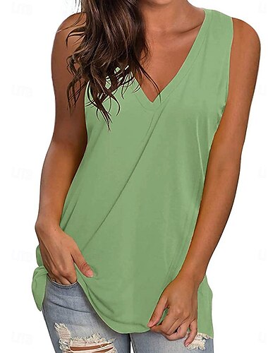  Damen Camisole-Tanktop Einfarbig Stilvoll Lässig Ärmellos V Ausschnitt Normale Oberteile Täglich Schwarz Weiß Grün Leicht Blau Sommer Frühling