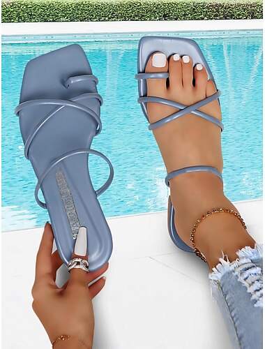  dameslavendel sandalen met bandjes – trendy vierkante sandalen voor de zomer, het strand en casual uitjes