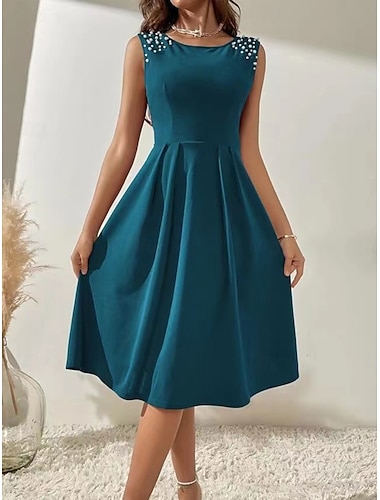  Pentru femei Rochii Midi Rochie Fit And Flare Vacanță Vacanță Zilnic Fit regulat Simplu Fără manșon Stil Nautic Negru Roșu-aprins Albastru piscină Vară