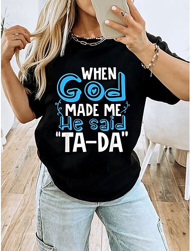  女性用 Tシャツ グラフィック レタード スタイリッシュ カジュアル 半袖 ラウンドネック レギュラートップス 日常 週末 プリント ピンク ルビーレッド ブルー 夏 春