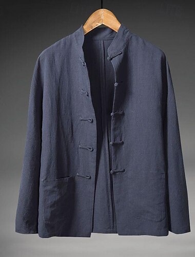  Herre Skjorte linned skjorte Casual skjorte Button Up skjorte Bomuldsskjorte Vanlig Ferierejse Hawaiiansk Sort Hvid Navyblå Kakifarvet Langærmet farfars krave Sommer Forår Tøj Lomme