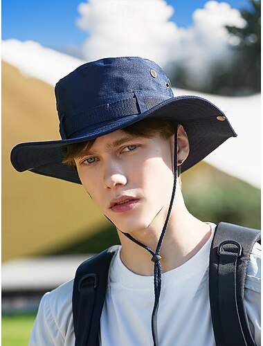  széles karimájú férfi napvédő sapka - összecsukható kültéri széles karimájú kalap állszíjjal, légáteresztő és UV védelemmel túrázáshoz, horgászathoz, kempingezéshez és vadászathoz