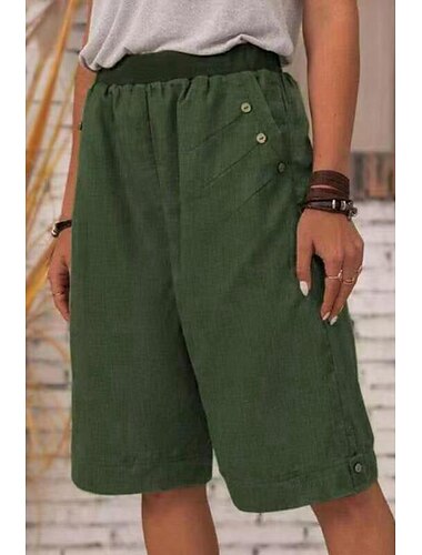  Damen Shorts aus Baumwollleinen Shorts Stoffhosen Streetwear Lässig Kurz Natürliche Taille Einfach Tasche Atmungsaktivität Weich Mikroelastisch Outdoor Alltagskleidung Marineblau Schwarz Wei