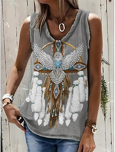  Damen Camisole Tank Top Boho Tank Top Western Tank Top Floral Grafik Tier Bohemia Vintage Lässig Ärmellos U-Ausschnitt Reguläre Tops Tägliche Ferien Ausgehen Druck Schwarz Khaki Grau Sommer