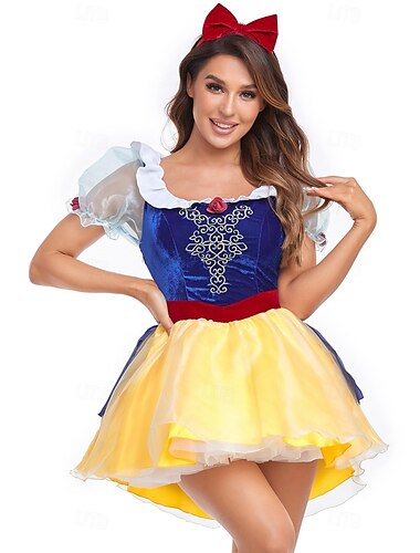  Schneeweiß Prinzessin Fee Kleid Cosplay Kostüm Tüllkleider Karnevalskostüm Sexy Kostüm Verkleiden Film Cosplay for Damen Erwachsene Halloween Karneval Welttag des Buches Leistung Party