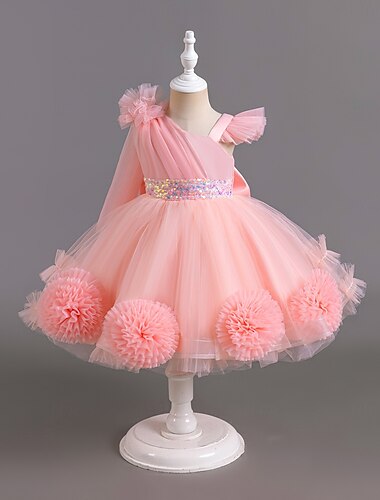  Kinder Mädchen Partykleid Einfarbig Ärmellos Besonderer Anlass Prinzessin Schön Polyester Partykleid Sommer Frühling Kinder Mehrfarbig Champagner Rosa