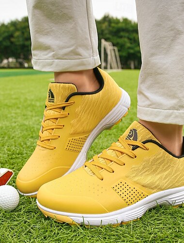  Herr Sneakers Golfskor Mikrofiber Vattentät Bekväm Halksäker Snörning Svartvit Gul Blå