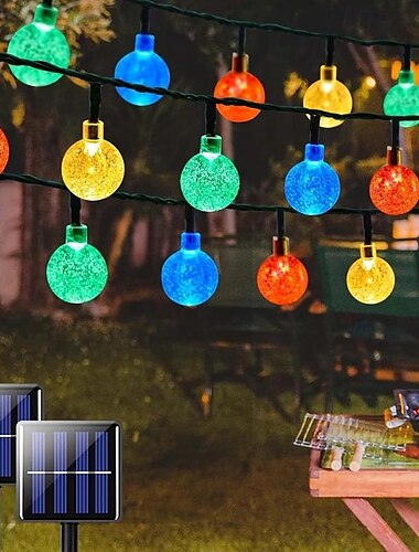  2 τεμ 5m-20leds ηλιακά φώτα εξωτερικού χώρου φούσκα μπάλα φως κορδόνι πολύχρωμο φως γάμος γιορτή Χριστουγέννων αποκριάτικο δείπνο σκηνή κάμπινγκ ατμόσφαιρα διακόσμηση ελαφρύ κορδόνι