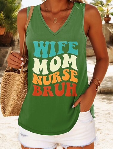  Muttertag Damen Camisole-Tanktop Grafik Buchstabe Stilvoll Lässig Ärmellos V Ausschnitt Normale Oberteile Täglich Druck Schwarz Weiß Blau Grün Sommer