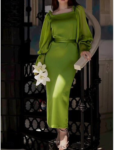  Robe Maxi Femme Grande Taille Robe Évasée Robe de Laitière Robe Off The Shoulder Robe à Manches Bouffantes Vacances Plein Air Quotidienne Coupe Régulière Uni Manches Longues Off Shoulder Vert Été