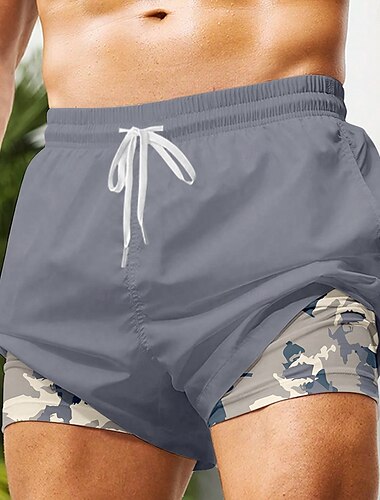  Herren Tarnung Gefütterte Shorts 2 in 1 Badeshorts Badehosen Mittlere Taille Hawaiianisch Urlaub Ferien Strandbekleidung Seitentaschen Mit Kompressionsfutter Elastischer Kordelzug in der Taille