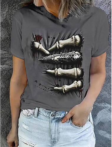  Damen T Shirt Sommeroberteile Grafik Schädel Klassisch Lässig Kurzarm Rundhalsausschnitt Crop Tops Täglich Wochenende Druck Regenbogen Sommer Frühling Herbst