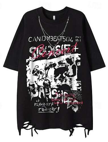  Retro Vintage Punk & Gothic 1980er T-Shirt Popstar Rocker Zerrissen Damen Halloween Karneval Party Alltagstauglich Erwachsene T-shirt Sommer