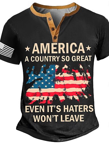  Herren Amerikanische US-Flagge T Shirt Henley Hemd Kurzarm Designer Retro Vintage Straße Lässig Täglich Sommer Frühling Armee-Grün Schwarz Marineblau Henley Henley T-Shirt