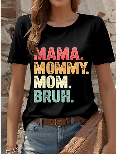  Muttertag Damen T Shirt Grafik Buchstabe Lässig Kurzarm Rundhals Normale Oberteile Täglich Wochenende Druck Schwarz Blau Grün Sommer Frühling