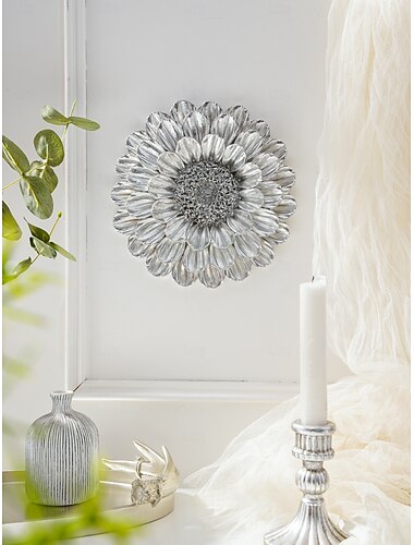  Vintage-Wanddekoration mit 3D-Blumen in Gold und Silber, 7,7 x 7,7 Zoll großer Wandbehang aus Kunstharz, elegantes Blumenornament für Zuhause, Hotel, Akzentwand und kulturelle Wanddekoration
