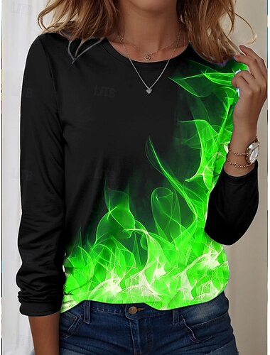  Damen T Shirt Ombre Lässig Langarm Rundhalsausschnitt Normale Oberteile Täglich Druck Hellgrün Rote Blau Grün Sommer Frühling