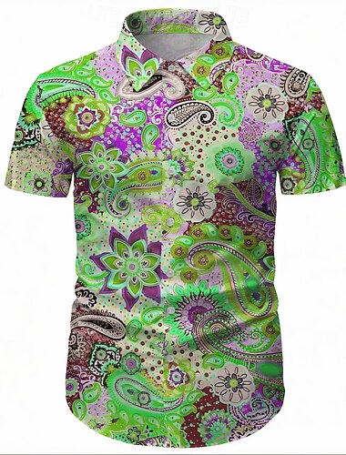  Retrò Vintage Anni '70 Camicia Camicia Aloha Hippie Disco Paisley Etnico Per uomo Mascherata Vacanza Feste Parata dell'Orgoglio Adulti Camicia