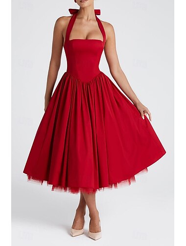  Damen Midikleid Weißes Kleid Abschlusskleid Mode Modern Geburtstag Ferien Abschlussfeier Normale Passform Einfach Ärmellos Neckholder Schwarz Weiß Rote Sommer