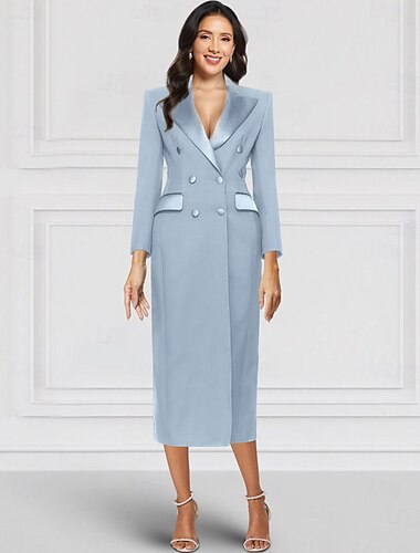  Blazer Tuxedo Kolumn Gul Blå Mor till bruden Klänning Elegant Vintage Skjortkrage Ankellång Stretchtyg Långärmad med Enfärgad 2025