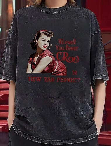  Trička Nadměrně velké tričko prané kyselinou Retro plakát Retro dívka Grafika Pro Pro páry Pánské Dámské Dospělé Plesová maškaráda Horká ražba Běžné / Denní