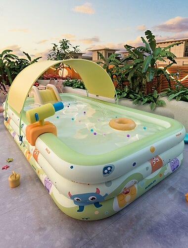  Piscina inflable de 3/4 capas con diseño de monstruo, tamaño familiar, material de PVC grueso, fácil almacenamiento. &Transporte, perfecto para diversión acuática al aire libre, fiestas de verano y