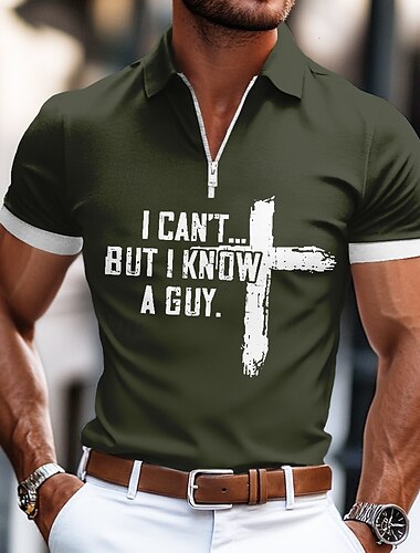  Herren Text / Nummer Kreuz Reißverschluss-Polo Kurzarm Umlegekragen Alltagstauglich Outdoor Athleisure Alltagstauglich Reißverschluss Sommer Dunkelgrün Grau Schwarz