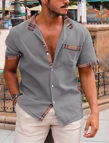  Men's Shirt Summer Shirt Casual Shirt Beach Shirt Button Up Shirt Light Pink Black White Wine Dark Navy Short Sleeve Plain Lapel Vacation Hawaiian Clothing Apparel Cotton Blend Fashion Casual