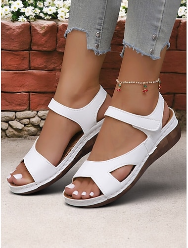  Sandalias de punta abierta con cierre de velcro para mujer: sandalias de cuña informales y cómodas de verano para caminar y viajar.