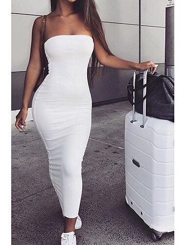  Per donna Abito Midi Abito Bianco Abito da laurea Attillato Moda All'aperto Compleanno Data Vestibilità regolare Semplice Senza Maniche Senza Spalline Nero Bianco Verde militare Rosso Estate