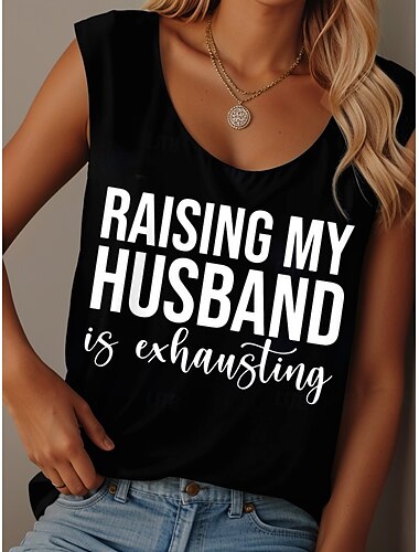  Damen Camisole-Tanktop Grafik Buchstabe Graffiti Lässig Ärmellos Rundhalsausschnitt Normale Oberteile Täglich Druck Schwarz Weiß Rosa Blau Purpur Sommer Ridicule Husband