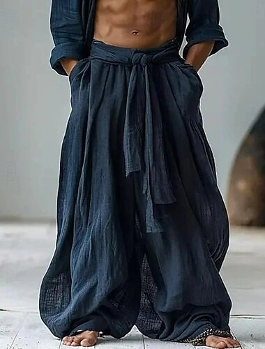  Retro Antiguo Medieval Renacimiento Pantalones de pierna ancha Pirata Vikingo Frente Nudo Color sólido Hombre Pirata Víspera de Todos los Santos Carnaval Vacaciones Casual Diario LARP Adulto