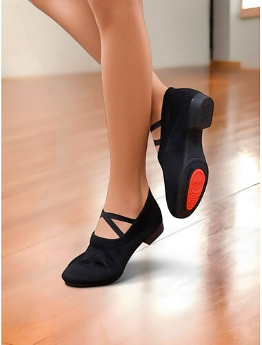  Schwarze Strick-Tanzschuhe für Damen – atmungsaktive, weiche Sohle, professionelle Übungsschuhe für den Innenbereich