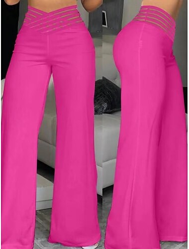  Damen weite Chino-Hosen Baggy Pants Mode Streetwear ganzer Länge hohe Taille einfarbiger elastischer Bund bequem weich angenehm mikro-elastisch Outdoor Straße Schwarz Weiß Blau Fuchsia Regular Fit
