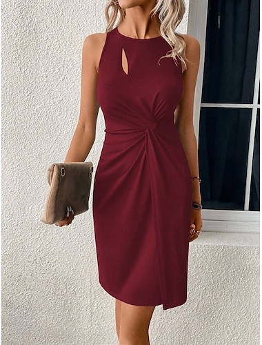  Ženské mini šaty drobné šaty bodycon šaty pracovní šaty bez ramínek semi formální kancelář standardní střih grafické bez rukávů kulatý výstřih černé červené modré zelené léto