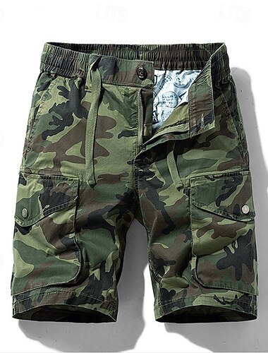 Men's Cargo Shorts Camo Shorts Shorts Summer Shorts Drawstring Elastic Waist Multi Pocket Camouflage Camo / Camouflage Comfort Wearable Knee Length Outdoor Sport Daily Fashion Casual Blue Khaki