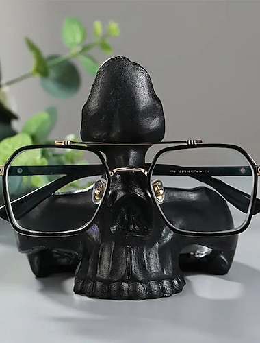 Totenkopf-Brillenhalter aus Resin, Gothic-Brillenständer für den Schreibtisch, Aufbewahrungsornament aus Resin, Home-Office-Dekor, Kunsthandwerksfigur