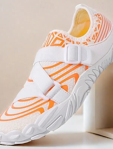  Chaussures aquatiques pieds nus pour hommes - blanches et orange, séchage rapide, velcro réglable - idéales pour la plage et les activités nautiques