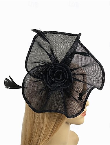  Headdress قبعة فيدورا من الكتان الاصطناعي زفاف عيد ميلاد حفلة مسائية حفلة شاي سباق خيل أنيقة عتيقة جميلة مع ريشة وزهور