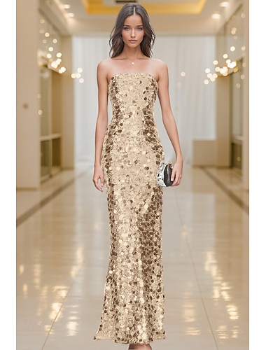  Mermaid  Trumpet Evening Gown שמלה אלגנטית רשמית חתונה באורך רצפה ללא שרוולים ללא כתפיות זוהר עם נצנצים