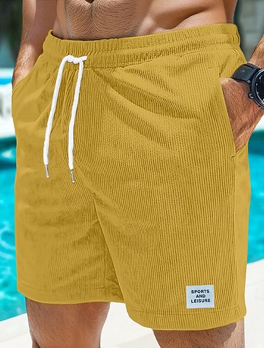  Men's Active Shorts Running Shorts Casual Shorts Corduroy Shorts Pocket Drawstring Elastic Waist Solid Color Breathable Outdoor Sports Outdoor Casual Daily Casual / Sporty Black Yellow Micro-elastic