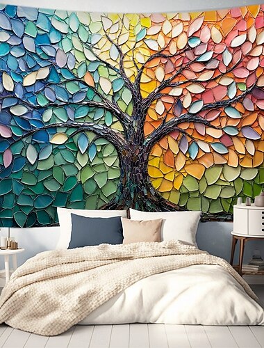  Tree of Life Hanging Tapestry Wall Art Large Tapestry Mural Decor Photograph Backdrop Blanket Curtain Home Bedroom Living Room Decoration Stained Glass Style
