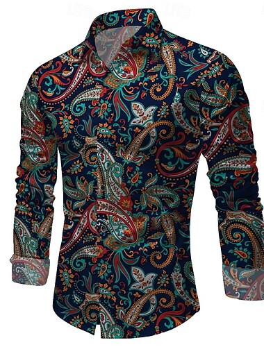  Retro Vintage Anos 70 Camisa Camisa Aloha Hippie Estampado Cashemere Fantasia Homens Baile de Máscaras Festa Roupa Diária Parada do Orgulho Adulto Camisa