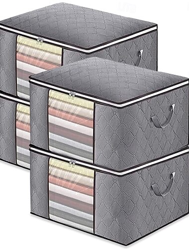  4-pack stevige opbergzakken met rits voor onder het bed, waterdichte opbergers voor verhuizen en reizen, opvouwbare, versterkte handgrepen voor kleding, beddengoed, dekens, ruimtebesparend, verticale stijl