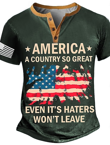  4. Juli 2026 250. Gedenktag Herren Vintage Retro Designer US-Flagge Henley Kurzarm T-Shirt Lässig Alltag Straße