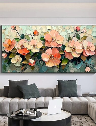  håndlavede originale 3d farverige blomster maleri oliemaleri på lærred abstrakt blomstret vægkunst til boligindretning med strakt ramme/uden indre ramme maleri